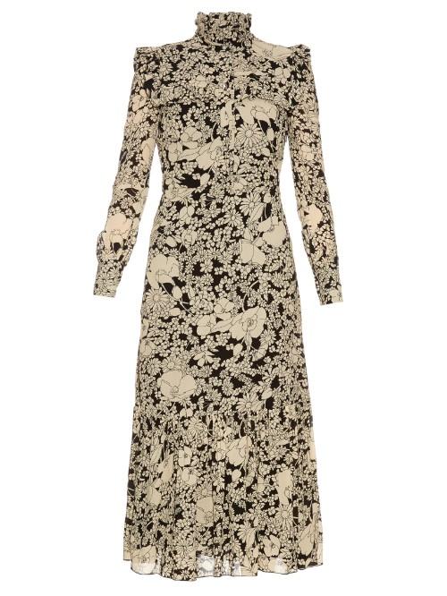 Saint Laurent Prairie Floral-print Ruffle-trimmed Crepe Dress