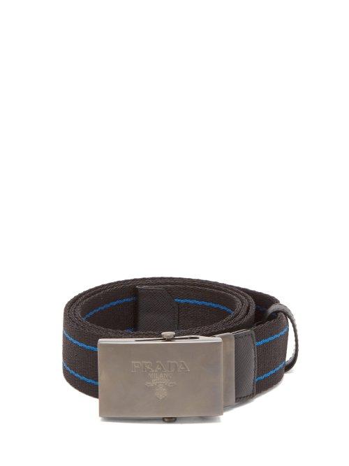 Matchesfashion.com Prada - Striped Canvas Belt - Mens - Black Blue
