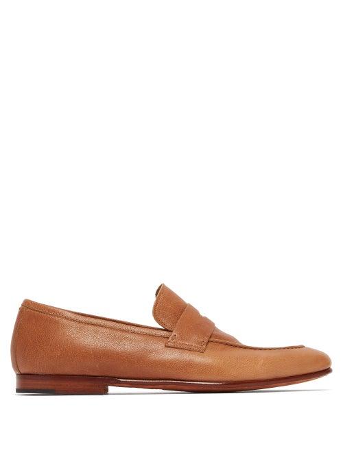 Matchesfashion.com Dunhill - Engine Turn Leather Penny Loafers - Mens - Brown
