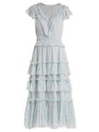 Matchesfashion.com Rebecca Taylor - Ruffled Fil Coup Silk Blend Dress - Womens - Light Blue