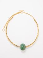 Jil Sander - Stone-embellished Textured Necklace - Womens - Green Gold