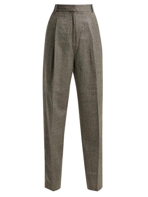 Matchesfashion.com Tibi - High Rise Herringbone Wool Blend Trousers - Womens - Grey