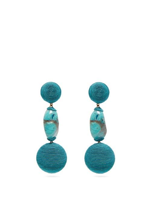 Matchesfashion.com Rebecca De Ravenel - Bon Bon Cord And Stone Clip Earrings - Womens - Blue