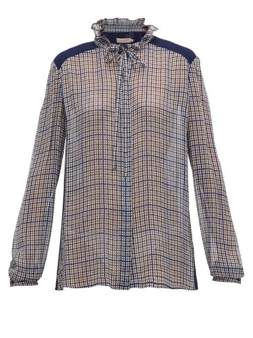 Matchesfashion.com Preen Line - Liana Checked Georgette Blouse - Womens - Navy Multi