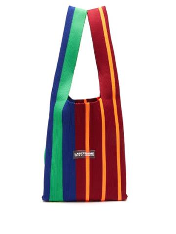 Lastframe - Contrast Stripe Medium Ribbed-knit Tote Bag - Womens - Orange Multi