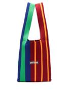 Lastframe - Contrast Stripe Medium Ribbed-knit Tote Bag - Womens - Orange Multi