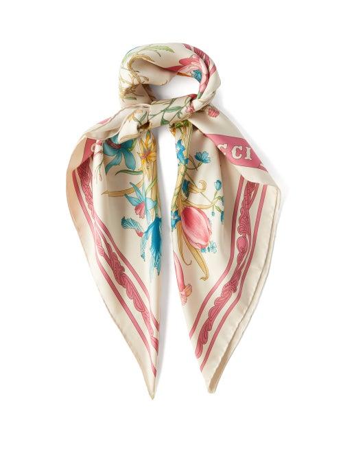 Gucci - Floral-print Silk-twill Scarf - Womens - Pink Multi