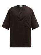 Matchesfashion.com Lemaire - Short-sleeved Cotton-gauze Henley Shirt - Mens - Black