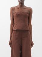 Staud - Woodgrain Strapless Moir Corset Top - Womens - Brown