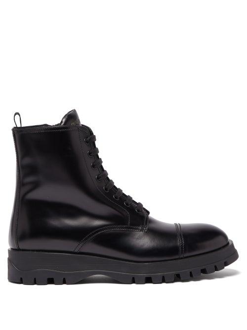 Matchesfashion.com Prada - Lace Up Leather Boots - Womens - Black