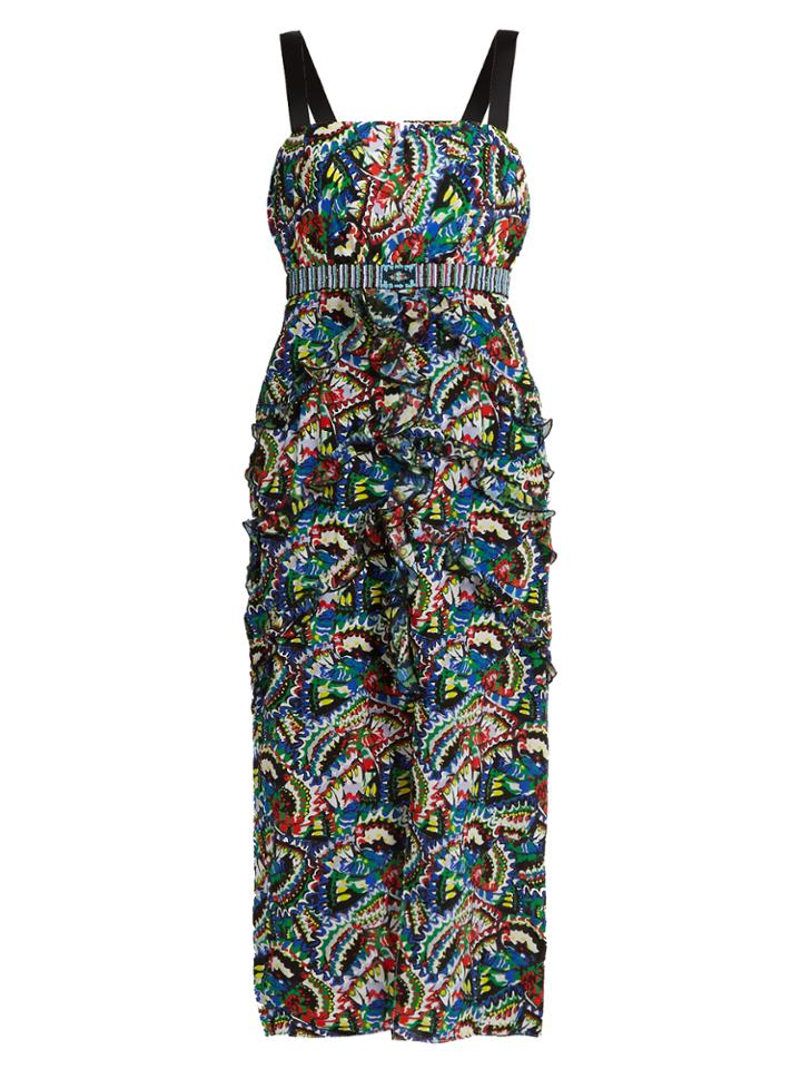 Saloni Dana Butterfly-print Ruffle-trim Dress