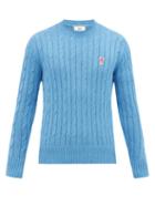 Matchesfashion.com Ami - Logo-patch Cabled-rib Cotton-blend Sweater - Mens - Blue