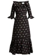 Matchesfashion.com Erdem - Opaline Ottman Fil Coup Coton Blend Midi Dress - Womens - Black Multi