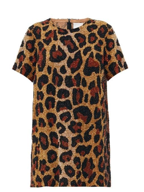 Matchesfashion.com Ashish - Leopard Sequinned Georgette Mini Dress - Womens - Leopard
