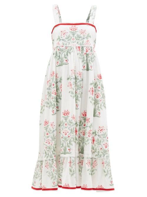 Juliet Dunn - Empire-waist Floral-print Cotton-voile Midi Dress - Womens - White Multi