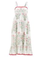 Juliet Dunn - Empire-waist Floral-print Cotton-voile Midi Dress - Womens - White Multi