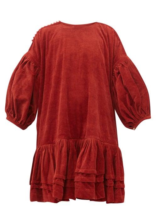 Matchesfashion.com Story Mfg - Verity Dipped Hem Organic Cotton Corduroy Dress - Womens - Red