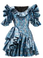 Matchesfashion.com Germanier - Ruffled Upcycled Brocade Mini Dress - Womens - Blue Silver