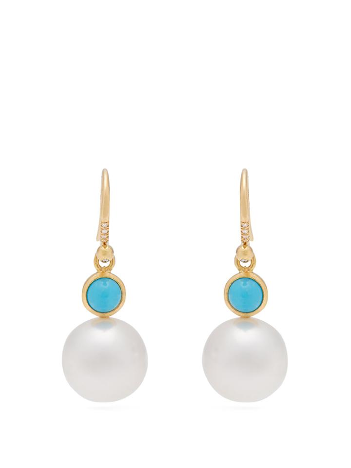 Irene Neuwirth Yellow-gold, Turquoise And Pearl Earrings