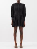 Charo Ruiz - Franca Floral Broderie-anglaise Cotton-blend Dress - Womens - Black