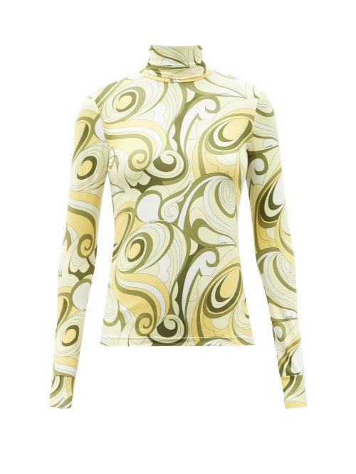 Matchesfashion.com Raf Simons - Psychedelic-print Stretch-jersey Roll-neck Top - Womens - Yellow