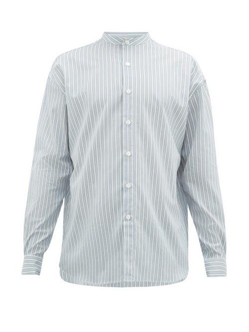Matchesfashion.com Ditions M.r - Stand-collar Cotton-poplin Shirt - Mens - Blue White