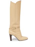 Matchesfashion.com Saint Laurent - Buckle-strap Knee-high Leather Boots - Womens - Cream
