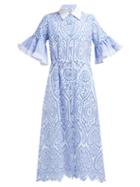 Matchesfashion.com Evi Grintela - Valerie Ruffled Sleeve Lace Cotton Maxi Dress - Womens - White