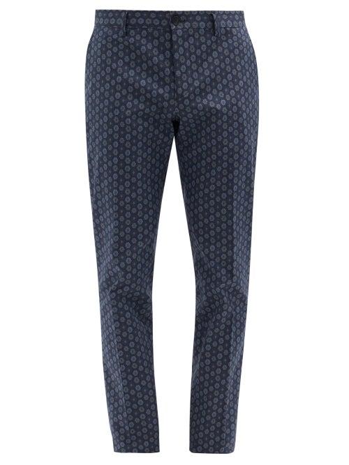 Matchesfashion.com Etro - Geometric-print Cotton-blend Twill Trousers - Mens - Navy
