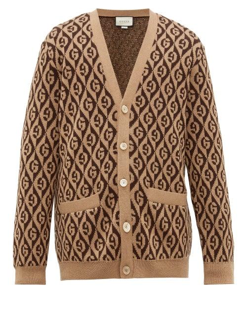 Matchesfashion.com Gucci - Logo Jacquard Wool Cardigan - Mens - Brown