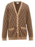 Matchesfashion.com Gucci - Logo Jacquard Wool Cardigan - Mens - Brown