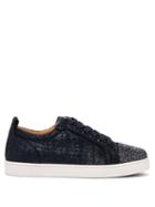 Matchesfashion.com Christian Louboutin - Louis Junior Crystal Embellished Lam Trainers - Mens - Blue