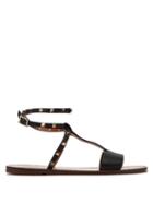Matchesfashion.com Valentino - Rockstud Ankle Strap Grained Leather Sandals - Womens - Black