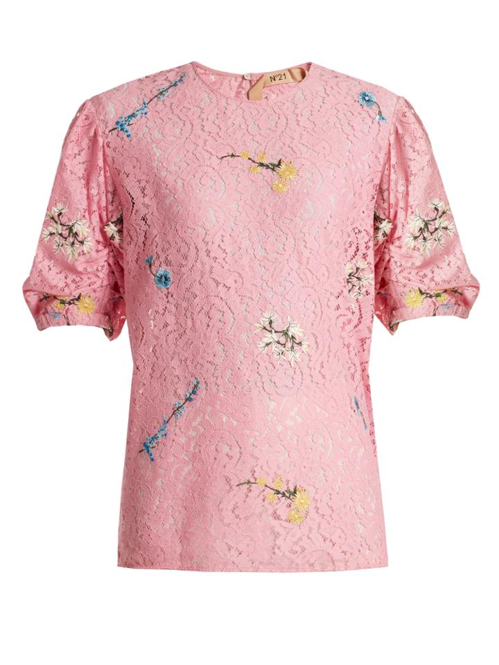 No. 21 Floral-embroidered Lace Top