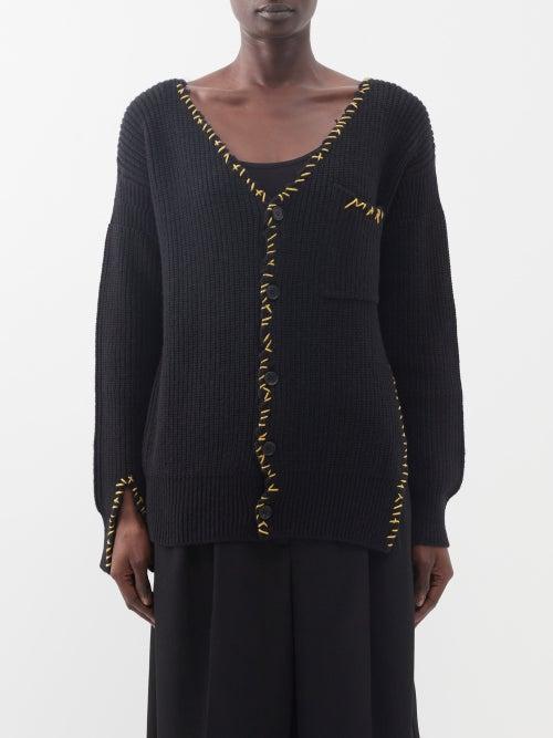 Marni - Blanket-stitch Cable-knit Wool Cardigan - Womens - Black