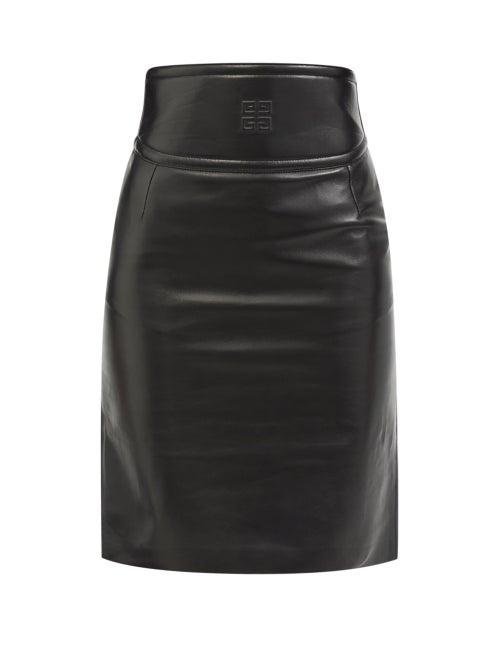 Ladies Rtw Givenchy - 4g-embossed Cutout Leather Pencil Skirt - Womens - Black