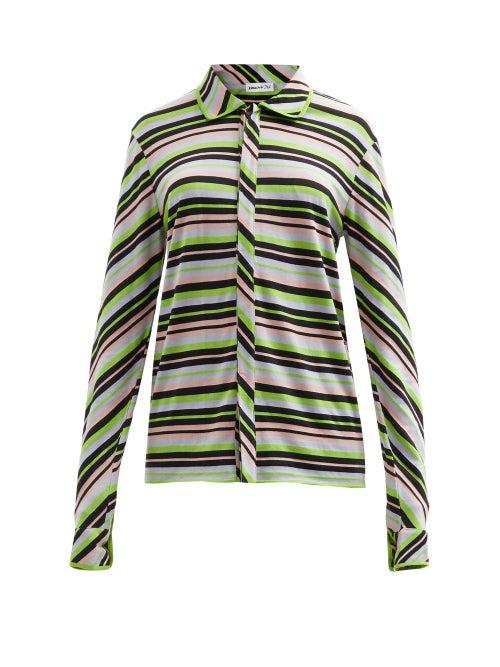 Ladies Rtw Kenneth Ize - Striped Silk-blend Shirt - Womens - Green Multi