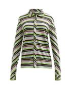 Ladies Rtw Kenneth Ize - Striped Silk-blend Shirt - Womens - Green Multi