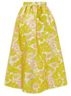 Matchesfashion.com Msgm - Floral-brocade High-rise Midi Skirt - Womens - Yellow