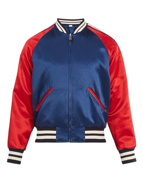 Matchesfashion.com Gucci - Reversible Striped Detail Satin Bomber Jacket - Mens - Navy Multi