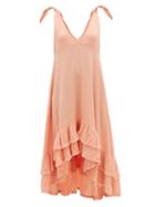 Matchesfashion.com Anaak - Anneka Tie-shoulder Ruffle-hem Cotton Dress - Womens - Dark Pink