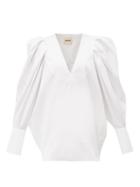 Matchesfashion.com Khaite - Connie Puff Sleeve Cotton Top - Womens - White