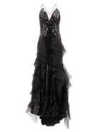 Carolina Herrera - Ruffled V-neck Sequinned Gown - Womens - Black