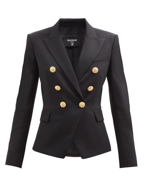 Balmain - Double-breasted Virgin Wool-twill Blazer - Womens - Black