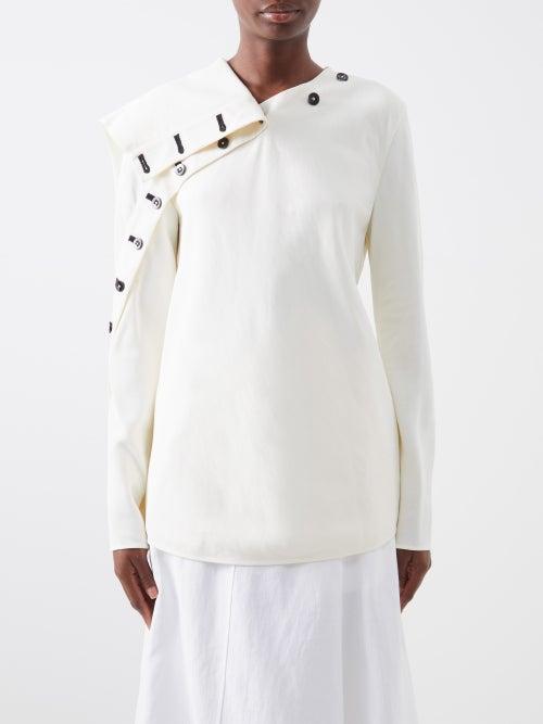 Jil Sander - Buttoned Asymmetric Canvas Blouse - Womens - Off White