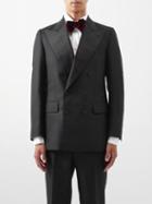 Husbands - Satin-lapel Double-breasted Grain De Poudre Jacket - Mens - Black