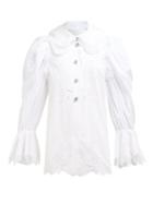 Matchesfashion.com Dolce & Gabbana - Broderie Anglaise Cotton Blend Blouse - Womens - White