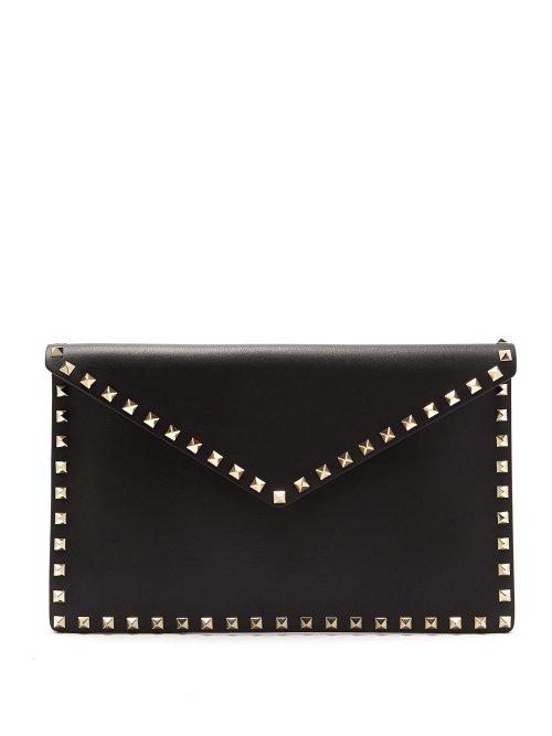 Matchesfashion.com Valentino - Rockstud Leather Envelope Clutch - Womens - Black