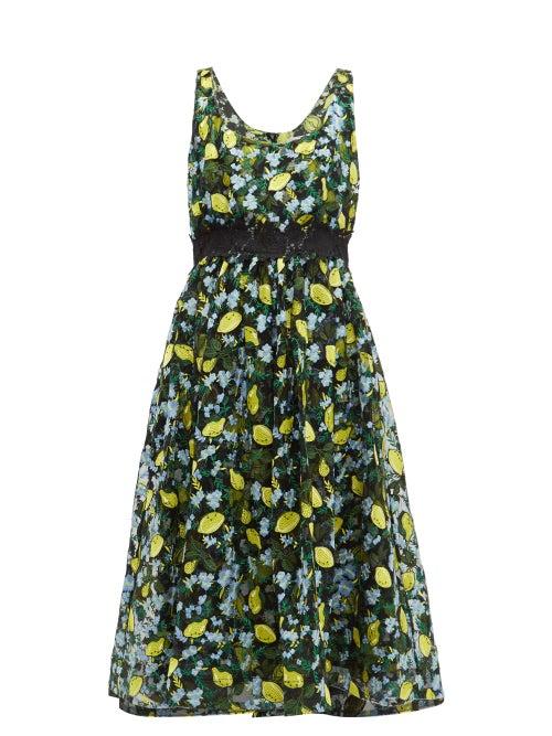 Matchesfashion.com Diane Von Furstenberg - Freeda Lemon Embroidered Tulle Dress - Womens - Black Multi