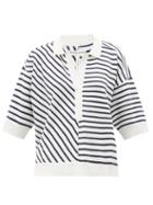 Matchesfashion.com Apiece Apart - Clara Striped Short-sleeved Cotton-blend Sweater - Womens - Navy White